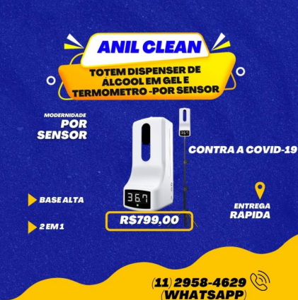 Totem dispenser de alcool em gel e termometro por sensor